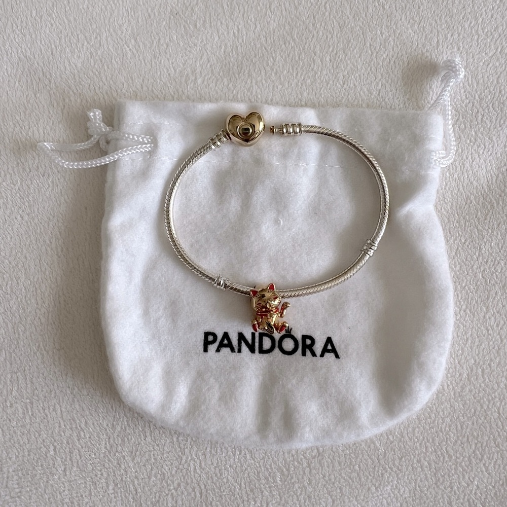 Pandora Silver and Gold Bracelet with Heart Charm